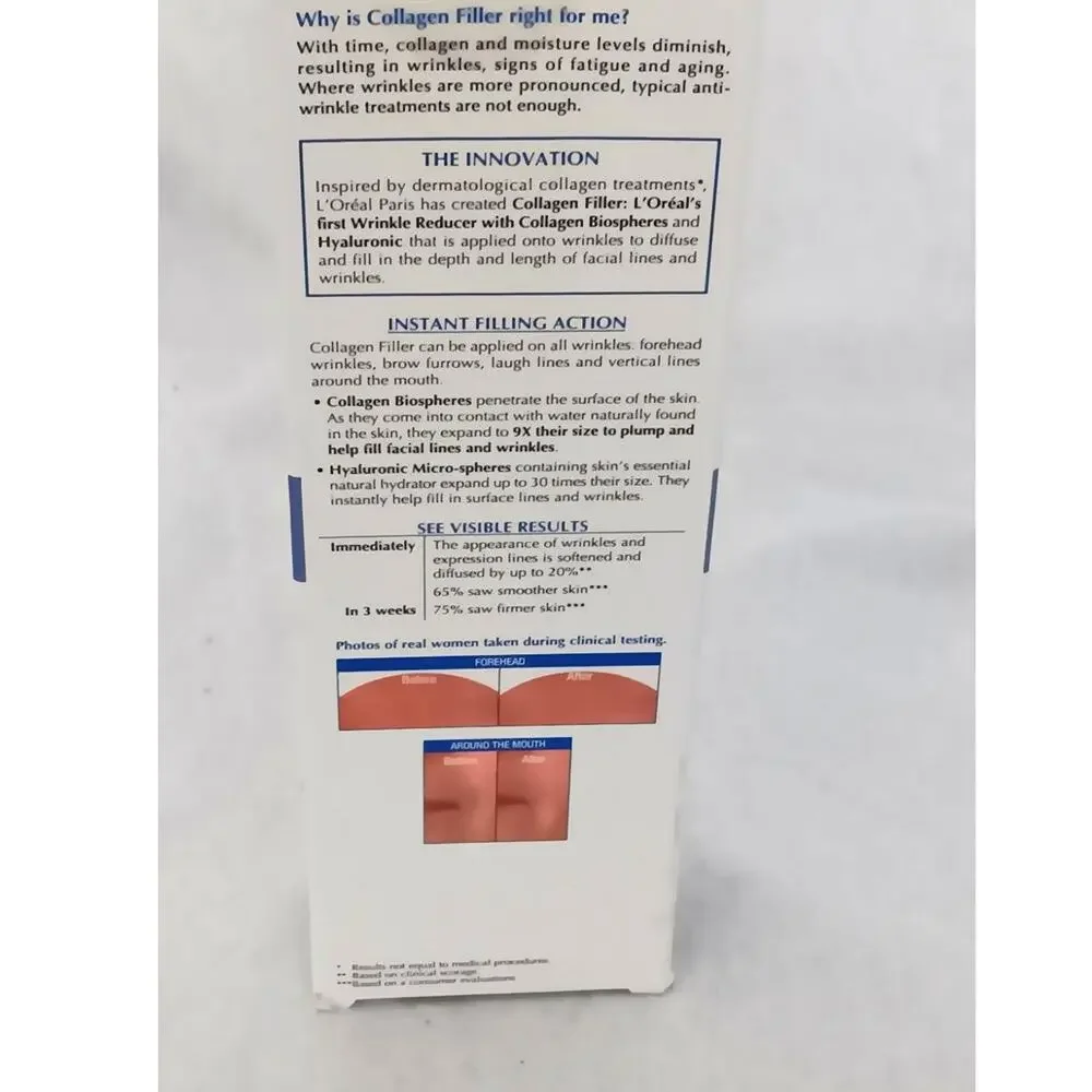 L'oreal Collagen Instant Line Filler Wrinkle Repair Treatment Hyaluronic 1.0 oz